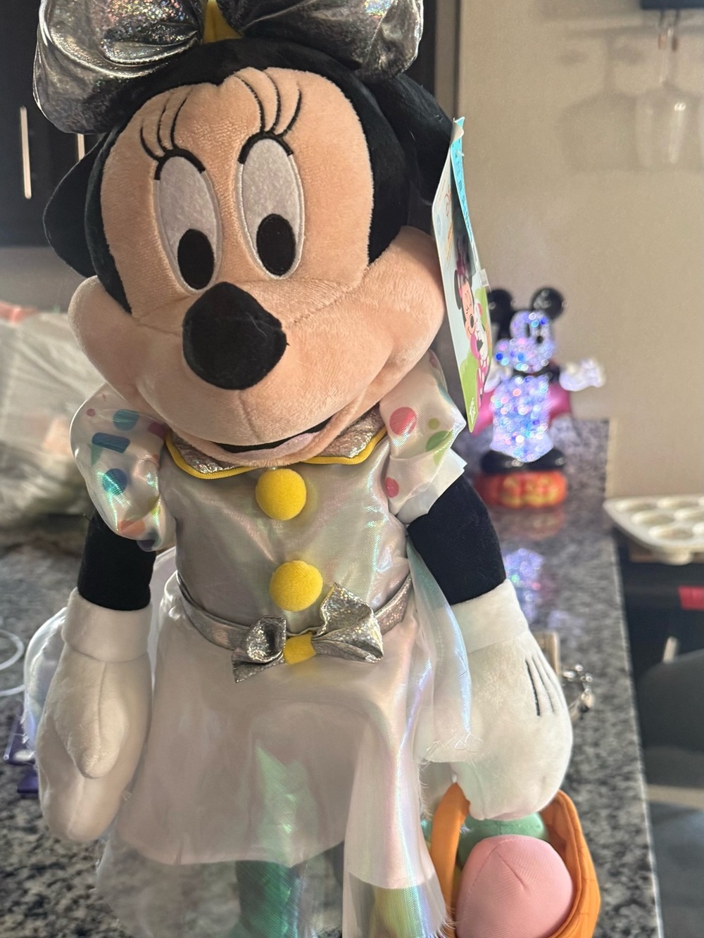 Disney Minnie Mouse Halloween Plush in Iridescent White with Silver & Yellow